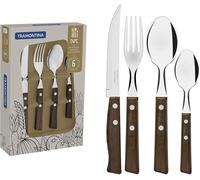 Tramontina 24 Piece Cutlery Set Wooden Handle S/Steel BBQ Barbecue Tableware New