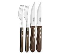Tramontina 5” Jumbo Steak Knives, Sharp Knife with Wooden Handle, Camping, Kitchen, Rustic, Dishwasher Safe (4 Pcs Cutlery Set)