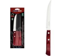 Tramontina 6 Piece Steak/Pizza Knives, Red Colour, Sharp Knives with Wooden Handles, Camping, Kitchen, Rustic, Dishwasher Safe, 5-Inches, 29899154