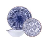 Tramontina Abstratta 12-Piece Porcelain Dinnerware Set - Cobalt Blue Patterned Plates & Bowls, Microwave & Dishwasher Safe