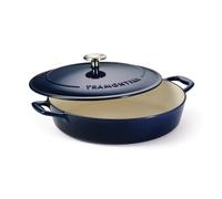 Tramontina Bestow Enamelled Cast Iron Shallow Casserole Dish, 30 cm (3.8l), Blue, for Induction and All Hobs, Oven-Safe to 230°C, 31700206