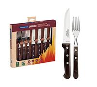 Tramontina Cutlery Set with Gaucho Steak Knives, 8 Piece Sharp Knife and Fork Set with Wooden Handles, Camping, Kitchen, Rustic, Dishwasher Safe, 29899297