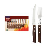 Tramontina Cutlery Set with Steak Knives, 12 Piece Sharp Knife and Fork Set with Wooden Handles, ?Camping, Kitchen, Rustic, 22299002