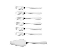 Tramontina Set of 6 Stainless Steel Cake Dessert Forks (14.5cm) and 1 Cake Server | Dishwasher-Safe | Pastry Forks | Mirrored Finish