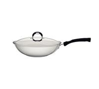 Tramontina Stainless Steel Wok with Glass Lid | 28 cm (3.3 Litre) | Induction-Ready | Silicone Comfortable Handles | Dishwasher-Safe 62138/280