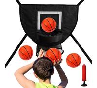 Trampoline Basketball Hoop - Adjustable Soft Rebounder Net Attachment, Complete Set with 4 Ball Pump, Durable Playground Game | Jumping Activity Fun for Kids and Families Outdoor in the Rear