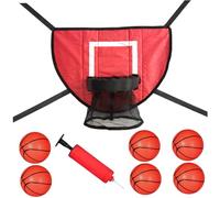 Trampoline Basketball Hoop Attachment with 4 connecting rope, Waterproof Trampoline Hoop with 6 Mini Basketballs and Pump for Kids Adults Indoor Outdoor, RedTrampoline Basketball