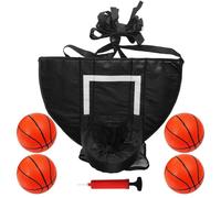 Trampoline Basketball Hoop - Black Basketball Hoop For Kids | Basket Ball Hoop | Adjustable Trampoline Accessories Attachment With 4 Balls Air Pump For All Ages Indoor Outdoor Backyard Garden