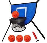 Trampoline Basketball Hoop - Blue Basketball Hoop For Kids | Basket Ball Hoop | Adjustable Trampoline Accessories Attachment With 4 Balls Air Pump For All Ages Indoor Outdoor Backyard Garden