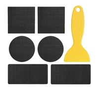 Trampoline Patch Repair Kit, 6-Piece Net Tape Sets, 3-Shaped Durable Patches with Scraper Tool, Weather-Resistant, Ideal for Holes, Garden Trampolines, Bounce Parks, Games, Black