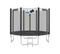 SONGMICS Trampoline 10 ft, 305 cm Dia. Kids Trampoline with Enclosure Net, Safety Pad, Ladder, 180 cm High Straight Pole, Steel Frame, Black STR101BZ01