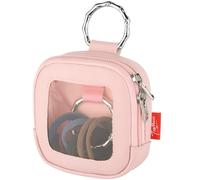 TraMust Hair Tie Organizer Bag with Clear Window, PU Leather Portable Hair Tie Holder with O Ring, Hanging Storage Container for Hair Accessories Cotton Swab Bobby Pin Small Items