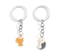 Tranbath 2PCS Friend Keychain, Cat and Fish Pendant Keyring, Friendship Gifts for Women, Cute Car Accessories, Inspirational Good Friend Birthday Gifts, Travel Essentials for Women