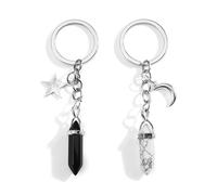 Tranbath Crystal Stone Keychain with Sun and Moon Pendant, 2-Pack Healing Crystals Keyring Charms, Lucky Charm Crystal Keyring, Bag Charms for Women's Handbags, Good Luck Keychain