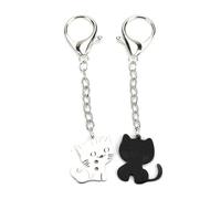 Tranbath Cute Cat Keychain Set for Women, 2 Pack Durable White and Black Cat Key Rings, Funny Keychains, Gifts for Cat Lovers, Perfect Quirky Gifts for Women and Girls, Cute Keyring