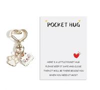 Tranbath Cute Cat Keychain with Inspirational 'Pocket Hug' Card, Thank You Keychain Gift for Friends, Women, Teachers, Nurses, Birthday, Friendship, Funny Keyring, Congratulations Gifts (A4)