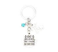 Tranbath Inspirational Stainless Steel Keychain with She Believed She Could So She Did Charm, Unique Friendship, Birthday, Retirement, Travel, Thank You Gift for Women, Good Friends, Girlfriend