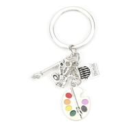 Tranbath Keychain for Art Lovers with Easel, Pen Holder, Palette and Brush Charms, Gift for Women, Good Friend Birthday, Travel Essentials, Inspirational Friendship Keyring