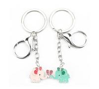 Tranbath Keychain Gift for Women, Cute Girls Keychain with Pink and Green Elephant Keyrings, Matching Elephant Keyring Gifts for Couples and Wedding Keys