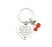 Tranbath Keychain Love Heart for Sisters, Sentimental Gifts for Women, Gifts for Good Friend, Stainless Steel with Cherry Pendant, Thoughtful Friendship Keepsake, Bestie Gifts, Presents for Sister