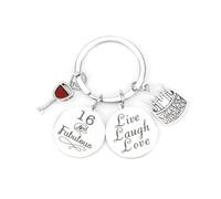 Tranbath Personalised Keychain with 16 and Fabulous Live Laugh Love, Birthday Keyrings, Funny and Inspirational Gifts for Son, Daughter, Sister, Good Friend, Unique Present Ideas