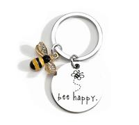 Tranbath Personalized Bee Keychain, Cute Creative Stainless Steel Round Tag with Honey Pendant, Perfect Best Friend Gift, Aunt Gift, Mom Gift, Birthday Gift for Women, Festival, Special Occasions