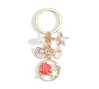 Tranbath Personalized Keychain, Cute Stainless Steel Pendant with Starfish, Shell and Dolphin, birthday Gifts for Women, Good Friend or colleague, Wonderful Souvenir for Any Occasion (Pink)
