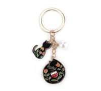 Tranbath Protective Stainless Steel Keychain with Cute Black Cat Pendant and Pearl, Personalized Gift for Good Friends, Moms, Perfect Choice for Gifts for Women