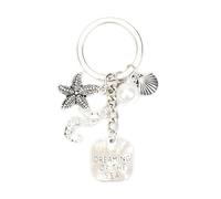 Tranbath Seaside Dreaming Keychain, Nautical Key Ring with Shell, Seahorse, Starfish and Pearl Charms, Mum Gifts, Good Friend Gifts, Cute Keychain for Ocean Lovers, Miss You Gifts