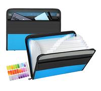 TRANBO 13 Pockets A4 Expanding File Folder, Zipper Closure Concertina Document Wallet, Paperwork Organizer with Handy Front Pocket for Personal Office Stationary - Blue
