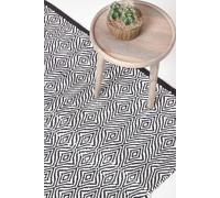 Trance Black and White Diamond Pattern Fibre Rug Homescapes Black 150cm diameter