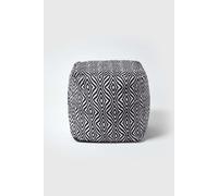 Trance Diamond Pattern Square Bean Filled Pouffe, 40 cm Homescapes Black One Size