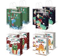 Trandraft 12 Pcs Christmas Gift Bags Pet Animal Christmas Kraft Paper Bags with Handles Heavy Duty Gift Packaging for Xmas Treats Goody Holiday Party Supplies Favors (Dinosaur)