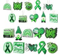 Trandraft 30 Pcs Mental Health Awareness Hanging Wooden Ornaments Green Ribbon Wood Signs Mental Health Therapy Office Decor for School Office Party Tree Decor
