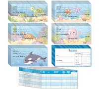 Trandraft 300 Sheets Fake Checkbook Kids Learning 6 x 3 in with 80 Pretend Deposit Slip and 20 Check Register Pretend Play, Home School Teaching Supplies, Ocean Themed