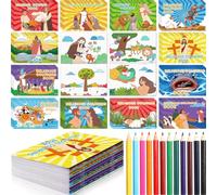 Trandraft 48 Pack Large Religious Coloring Books with 24 Colored Pencils Bible Story Christian Coloring Books for Sunday School Vbs Rewards Basket Fillers Crafts Classroom Artwork Gift for Kids Adults