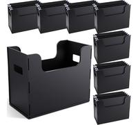 Trandraft 8 Pcs Portable Desktop File Black Basics Plastic Desk Organizer - Vertical Magazine and File Holder, Letter Size for Home Office School Storage Room Organization