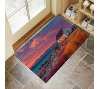 Tranquil Countryside Indoor Doormat, Sunset At A Country Church Non-Slip Absorbent Machine Washable Resist Dirt Entrance Area Rug, Pink Orange for Inside Entrance Front Back Door Garden,