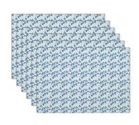 Tranquil Garden Table Mats Set of 8, Washable Non-slip Place Mats Vine Leaves Heat Insulation Placemats for Kitchen Dinning Restaurant, 45x30cm, Dark Blue