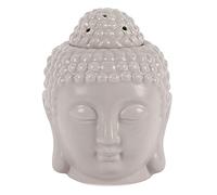 Tranquil Grey Small Buddha Head Oil Burner - 13cm x 10cm (1 Pc.) - Silky Finish, Perfect for Fragrance Oils and Wax Melts