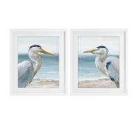 Tranquil Heron Coastal Gaze, 17 x 21 Inch Framed Print Under Glass Set
