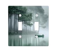 Tranquil Lake Light Switch Cover Plates/Outlet Covers, Misty Green Water Reflection for Home Decor, Thermoplastic Wall Plates, Standard Size Double Toggle