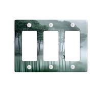Tranquil Lake Light Switch Cover Plates/Outlet Covers, Misty Green Water Reflection for Home Decor, Thermoplastic Wall Plates, Standard Size 3 Gang Wall Plate