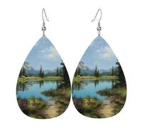 Tranquil Lake Printed Drop-Shaped Silver Plated Earrings Are Fashionable And Lightweight. Suitable For Various Occasions And Daily Wear