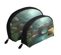 Tranquil Lakes Moon Cosmetic Bag, Travel Makeup Pouch, Portable Waterproof Cosmetic Pouch for Girls Women., Little Bridge In The East, One Size