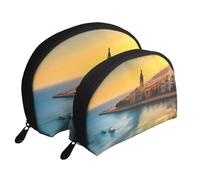 Tranquil Lakes Moon Cosmetic Bag, Travel Makeup Pouch, Portable Waterproof Cosmetic Pouch for Girls Women., Sunset In Barcelona, One Size