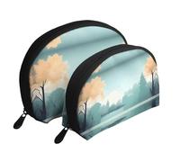 Tranquil Lakes Moon Cosmetic Bag, Travel Makeup Pouch, Portable Waterproof Cosmetic Pouch for Girls Women., Fallen Leaves On A Tranquil Lake, One Size