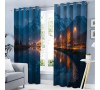 Tranquil Natural Scenery Blackout Curtains, Mountain Streams Valleys Thermal Insulated Curtains For Teens, Gray-Blue Noise Reduction Drapes For Office Living Room Bedroom Home, W52"X L84"(2 Panels)
