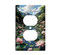 Tranquil Nature Light Switch Cover Plates/Outlet Covers,Peach Water Lily Flowers for Home Decor, Thermoplastic Wall Plates,Standard Size Single Duplex Outlet