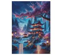 Tranquil Pagoda Adults Wooden Jigsaw Puzzle, for Kids Wooden Puzzles Toys Family Game Play,Brain Training 300 Piece 42×30cm